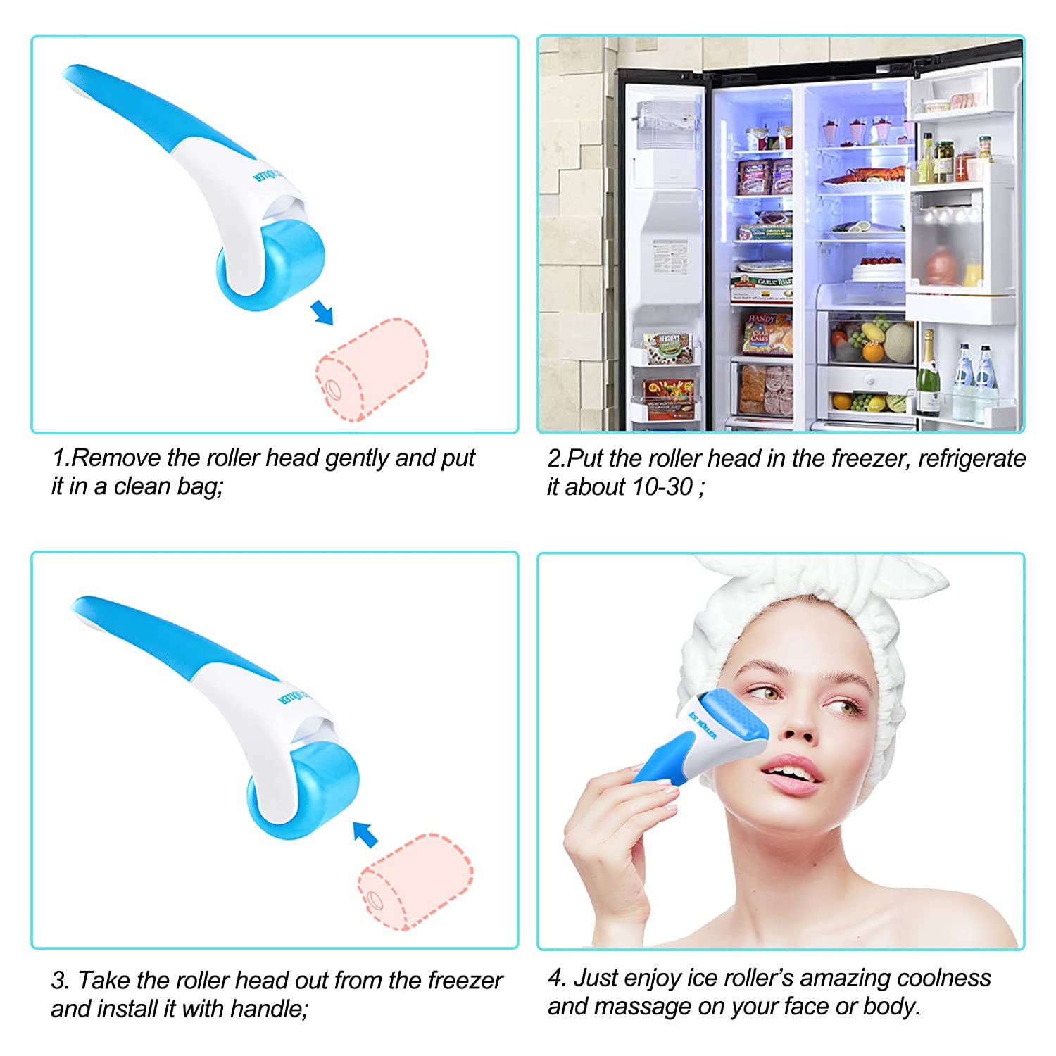 Ice Roller for Face, Eyes and Whole Body Relief, Face Roller Skin Care Tool for Migraine Relief and Blood Circulation (Pink Handle+Pink Roller Head) - Image 5